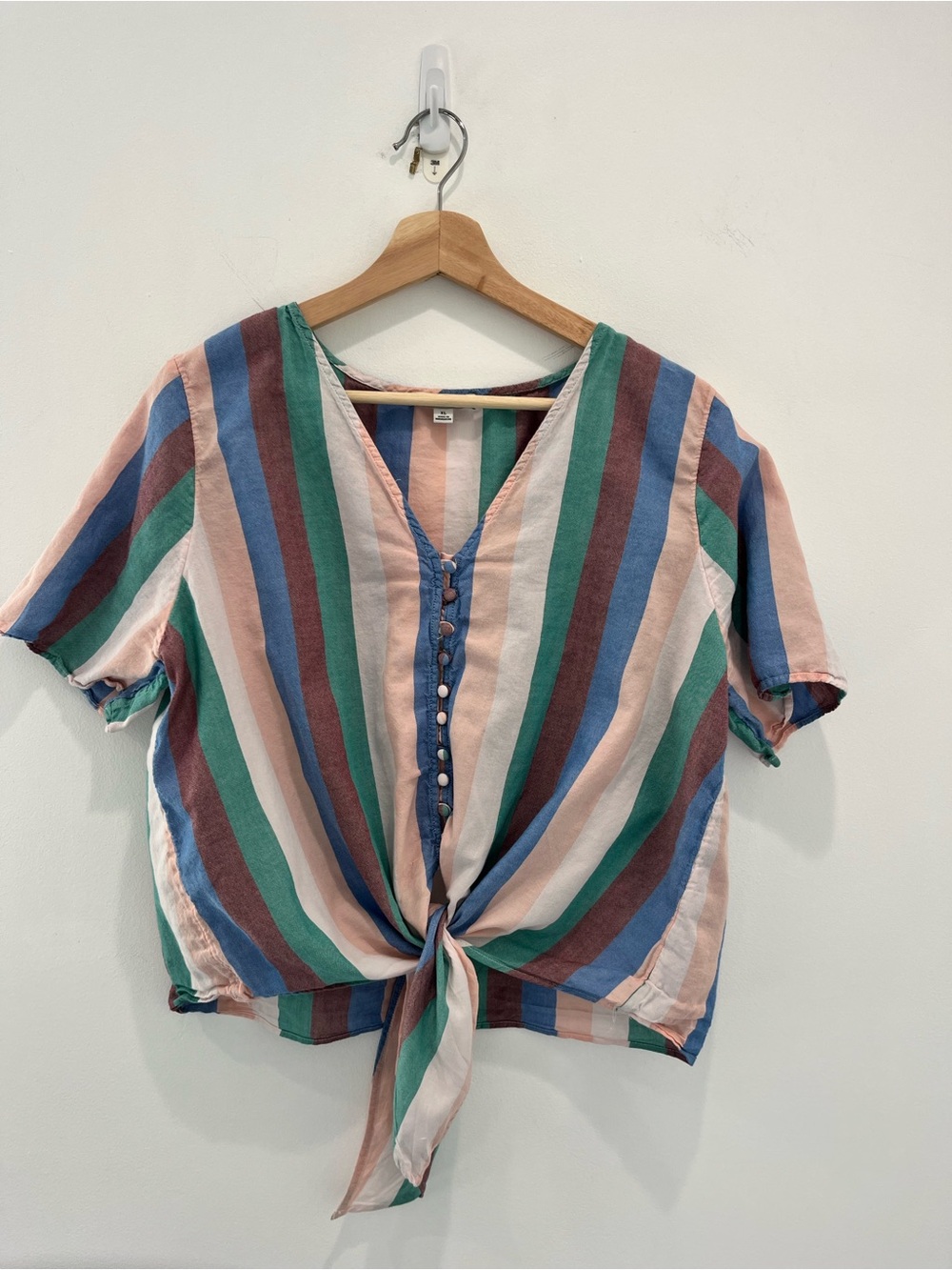 Madewell 70s Inspired Multicolor Vertical-Stripe Tie-Front Blouse